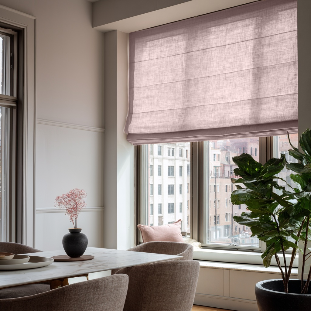 Dusty Pink Linen Roman Shades