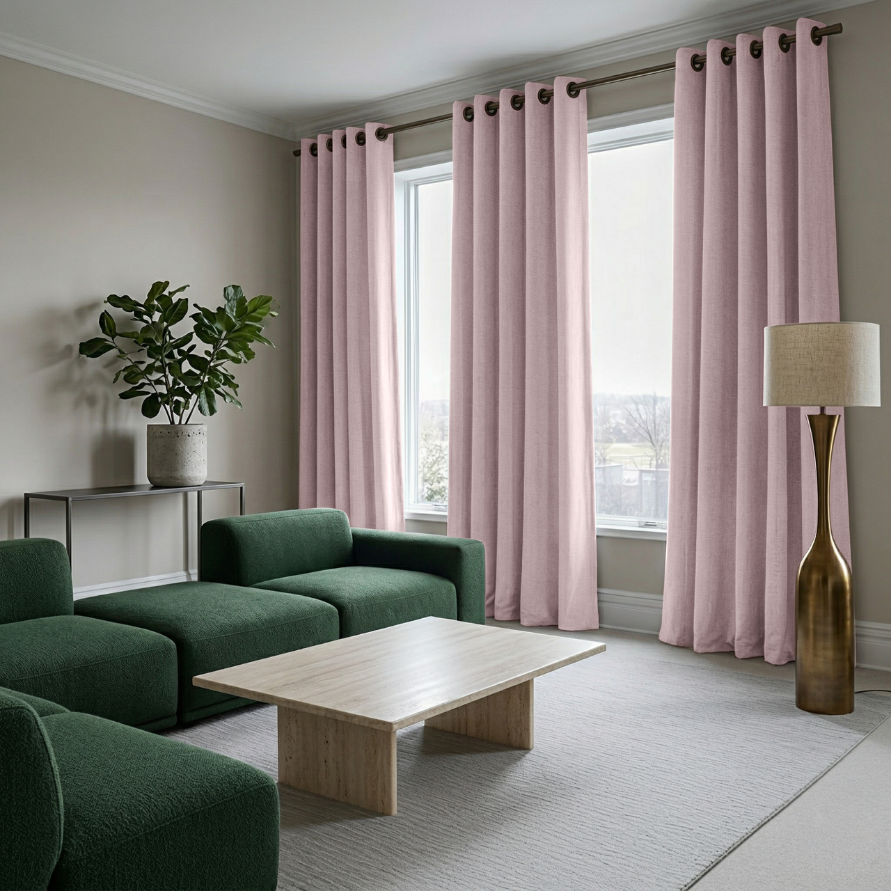 Dusty Pink Linen Thermal Grommet Curtains