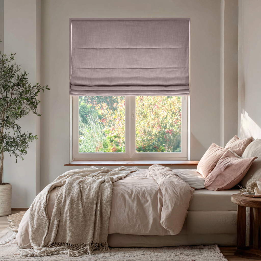 Dusty Pink Linen Roman Shades - Blackout Lining