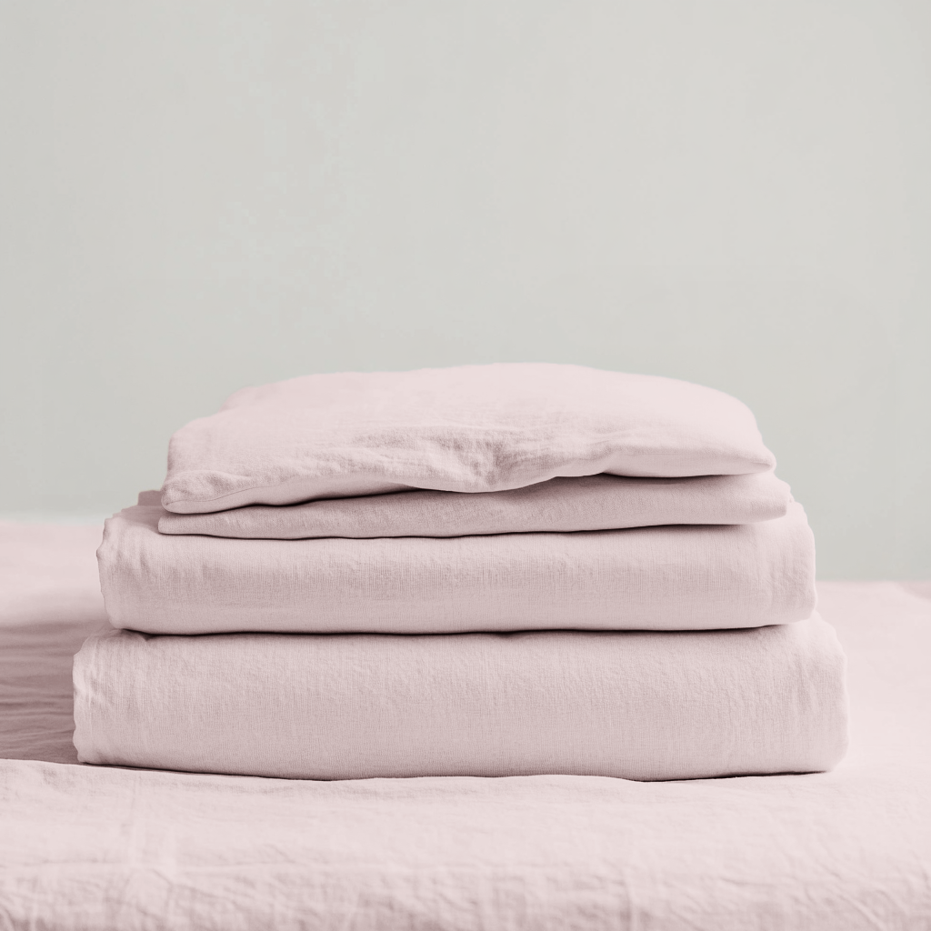 Dusty Pink Washed Linen Deep Pocket Fitted Sheet Set