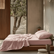 Dusty Pink Washed Linen Deep Pocket Fitted Sheet Set 