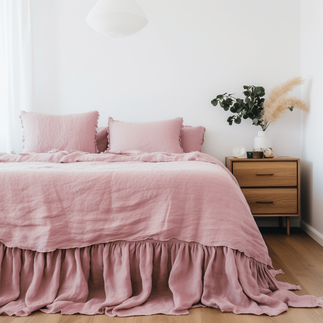 Dusty Rose 100% Linen Bed Skirt With Ruffles - 100% European Flax ...