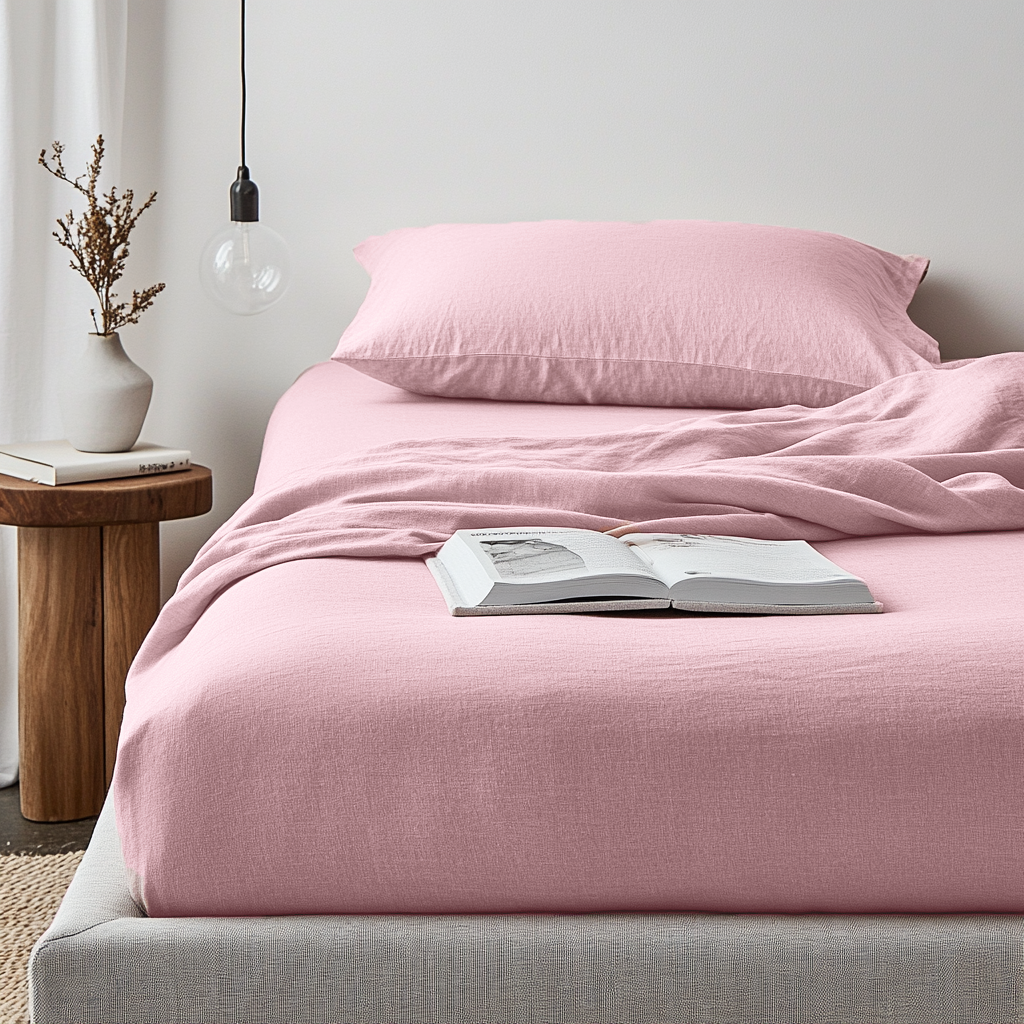 Dusty Rose Washed Linen Deep Pocket Fitted Sheet