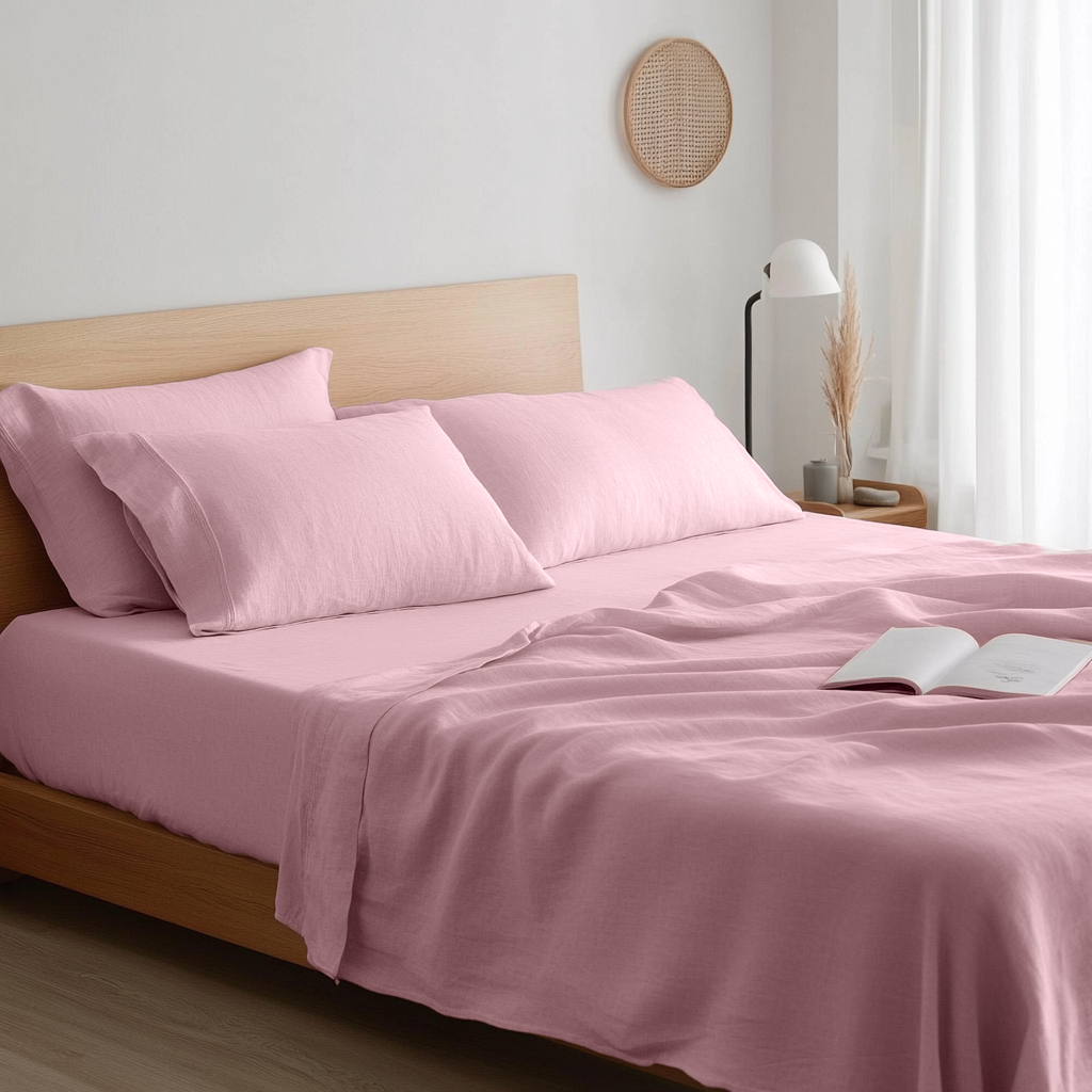 Dusty Rose Washed Linen Deep Pocket Fitted Sheet