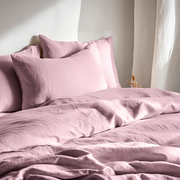 Dusty Rose Washed Linen Duvet Cover Set - Close Up Photo