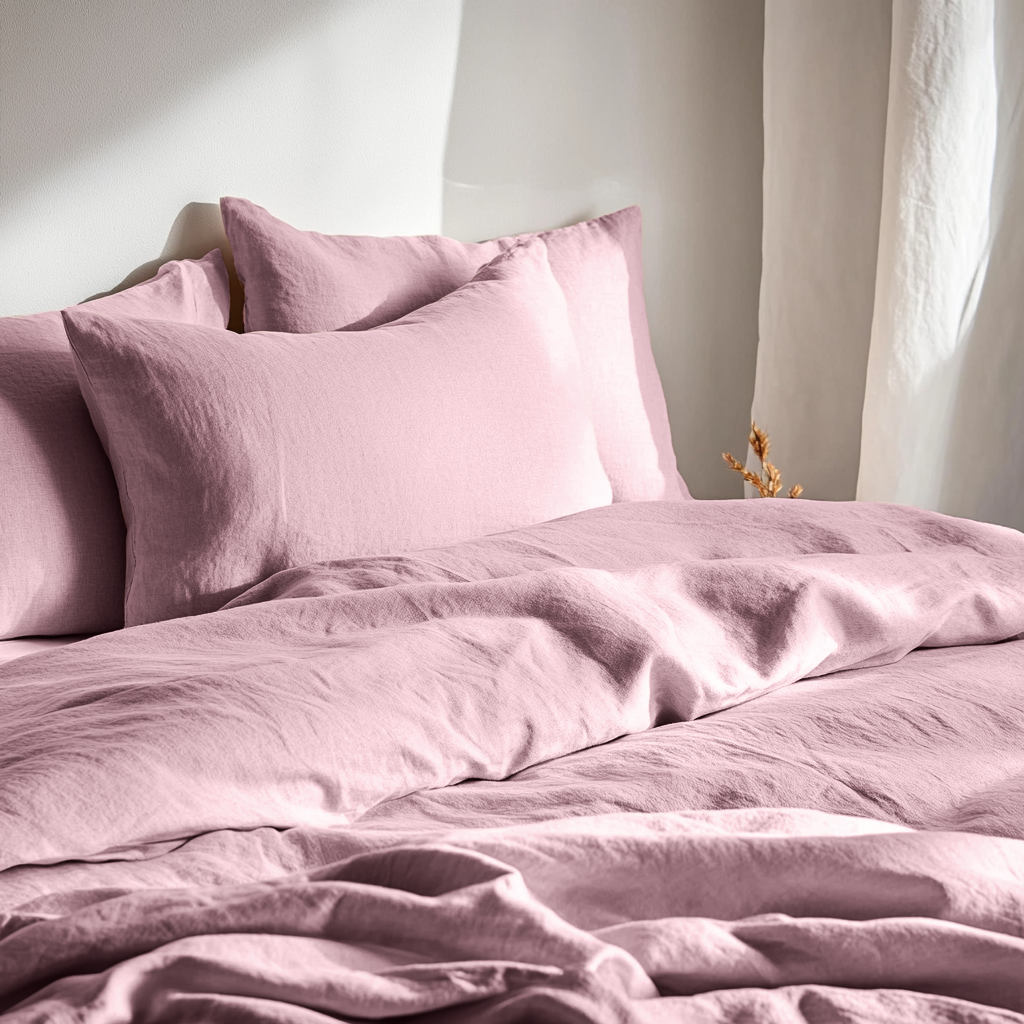 Dusty Rose Washed Linen Duvet Cover Set - Close Up Photo