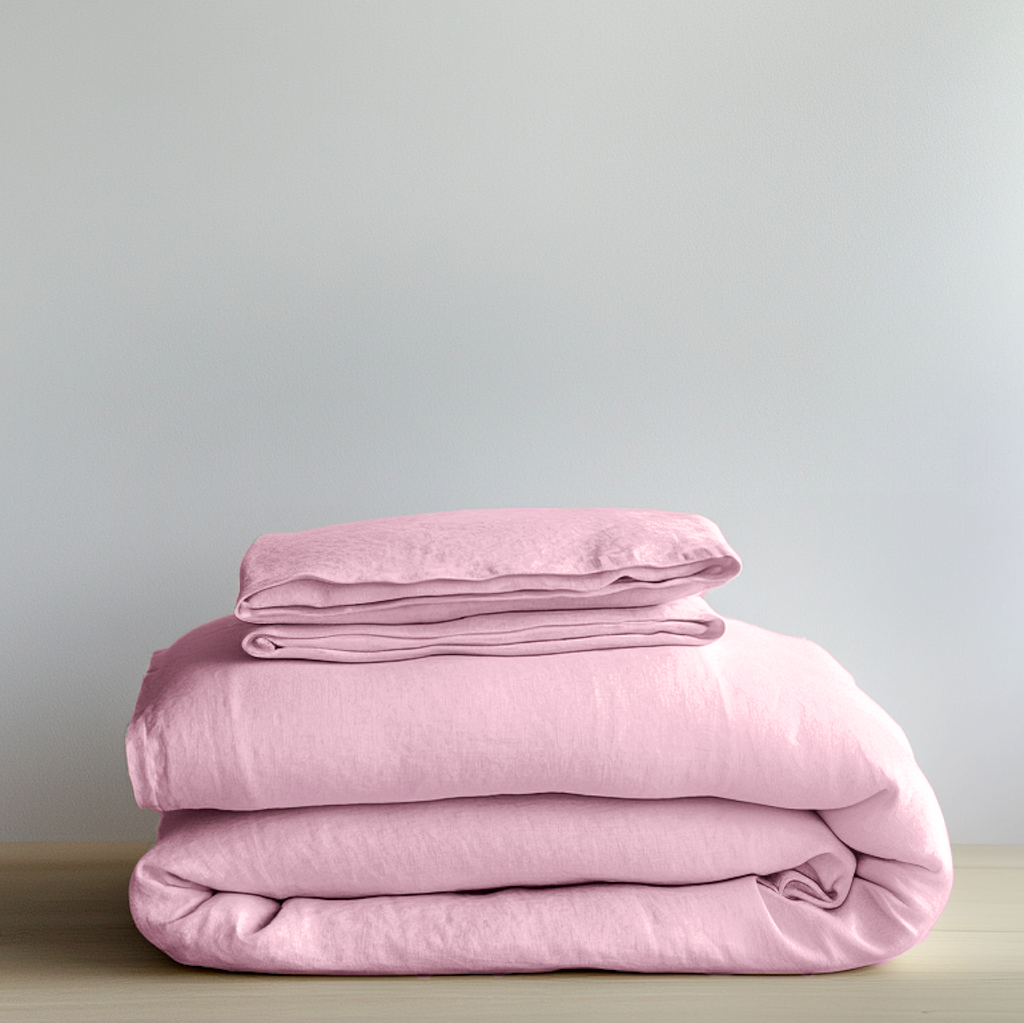 Dusty Rose Linen Duvet Cover Set - Folded