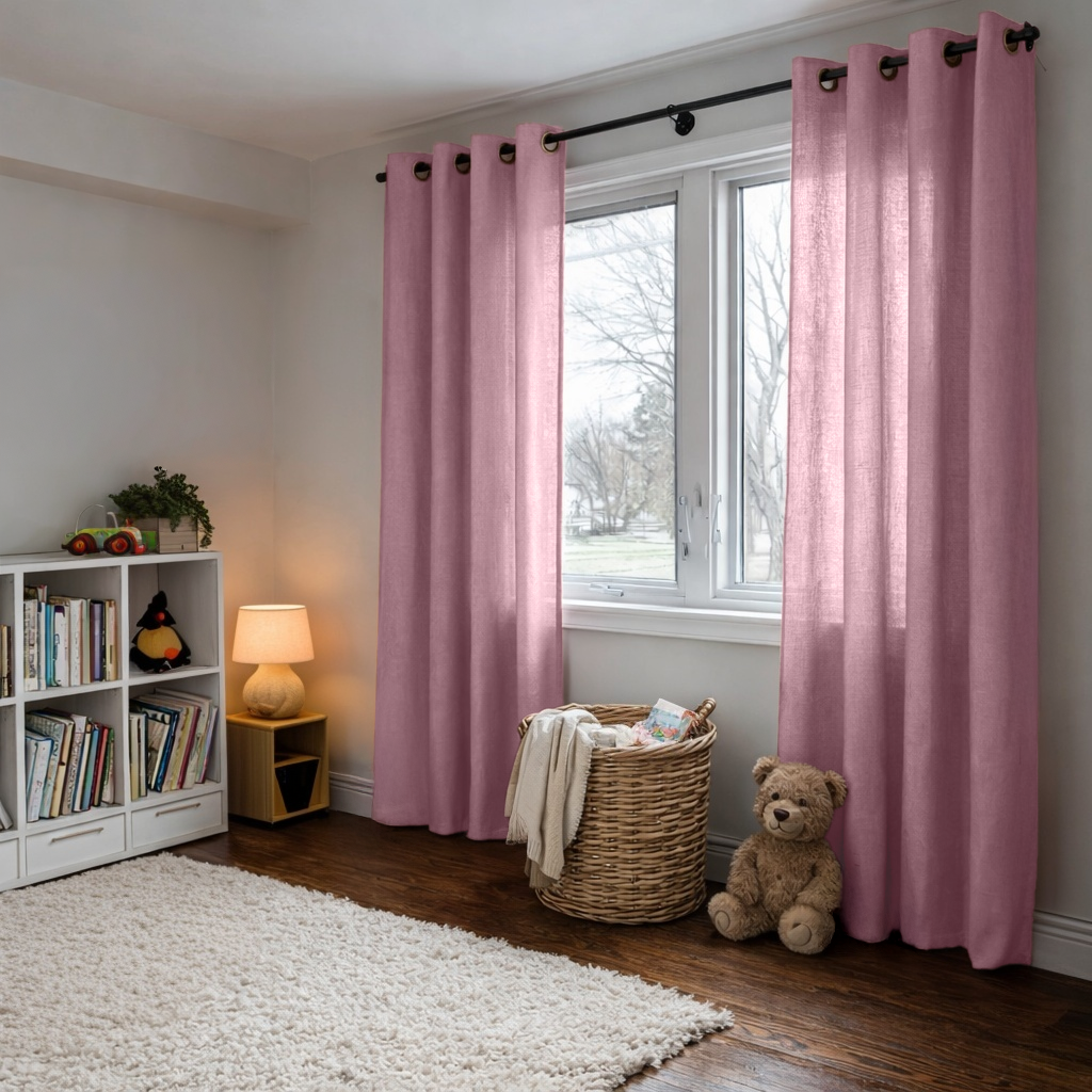 Dusty Rose Linen Grommet Kids Room Curtains