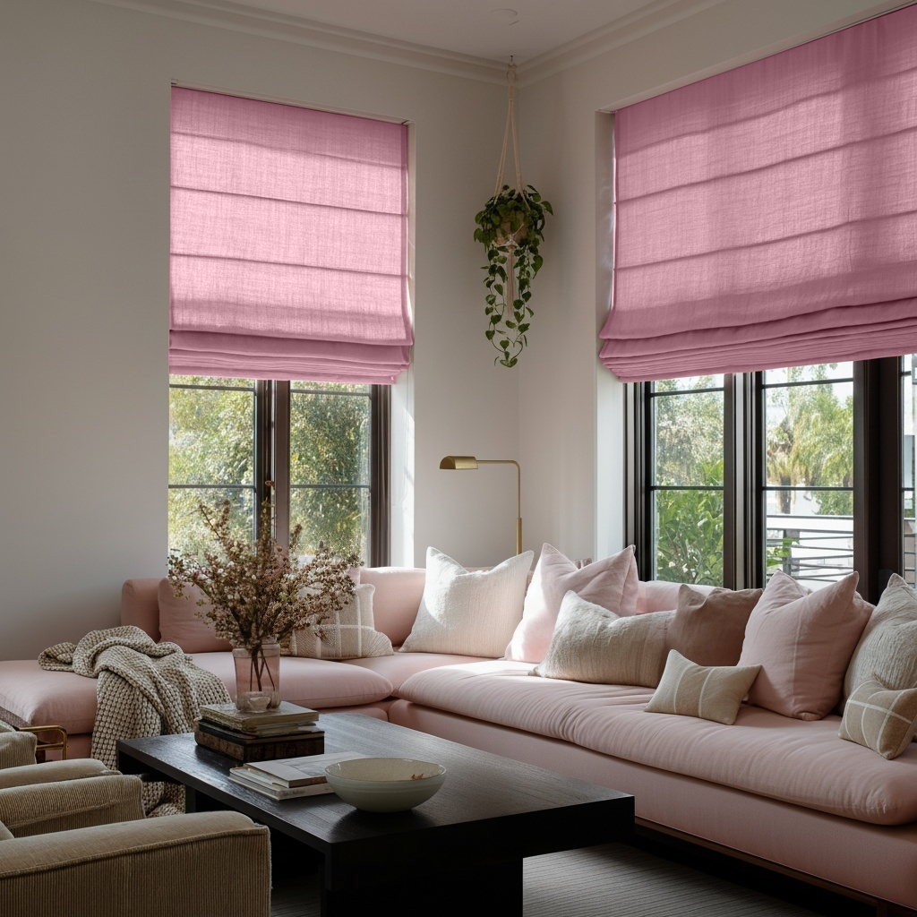 Dusty Rose Linen Roman Shades