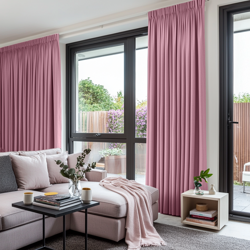 Dusty Rose Linen Thermal Pencil Pleat Curtains