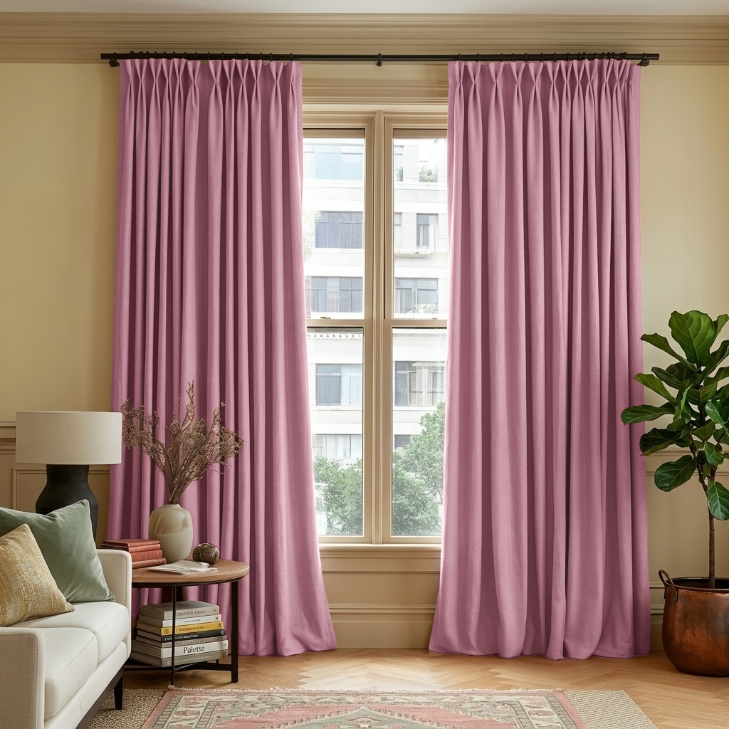 Dusty Rose Linen Thermal Pinch Pleat Curtains