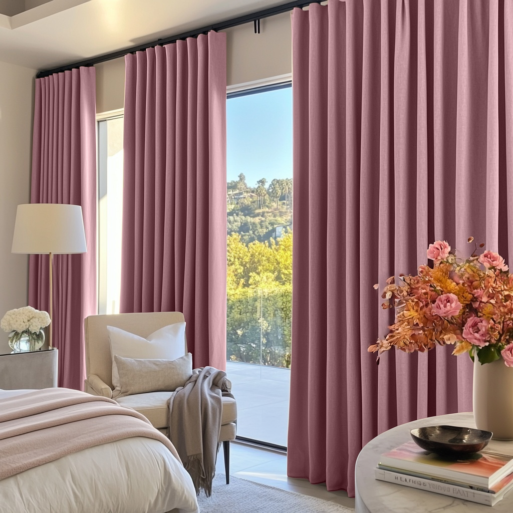 Dusty Rose Linen Thermal S-Fold Curtains