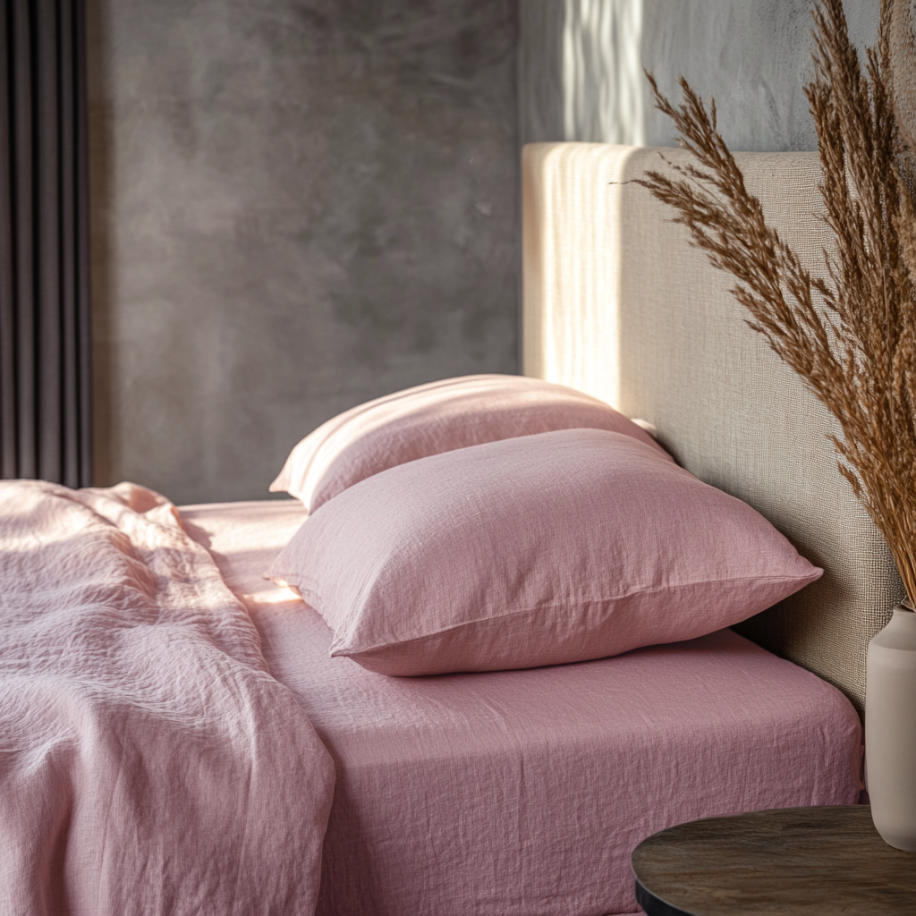 Dusty Rose Washed Linen Deep Pocket Fitted Sheet Set