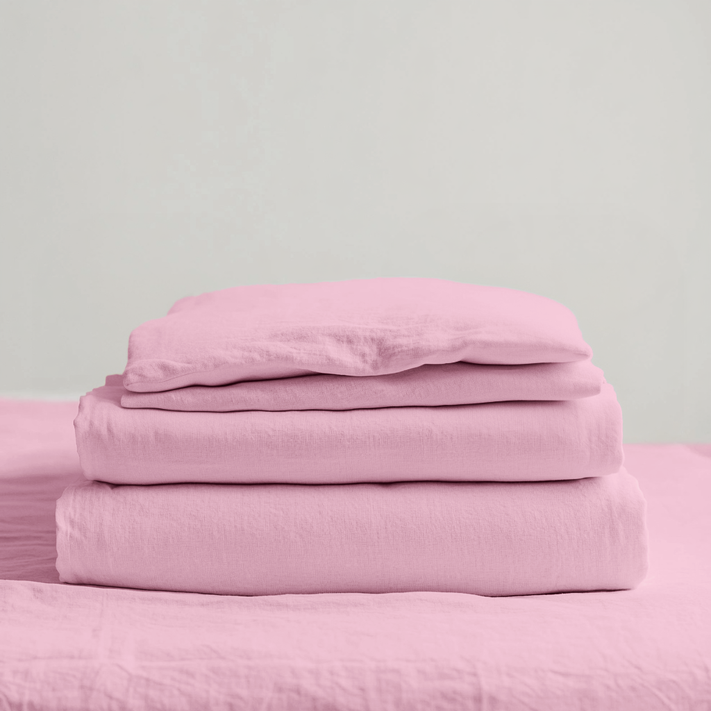 Dusty Rose Washed Linen Deep Pocket Fitted Sheet Set