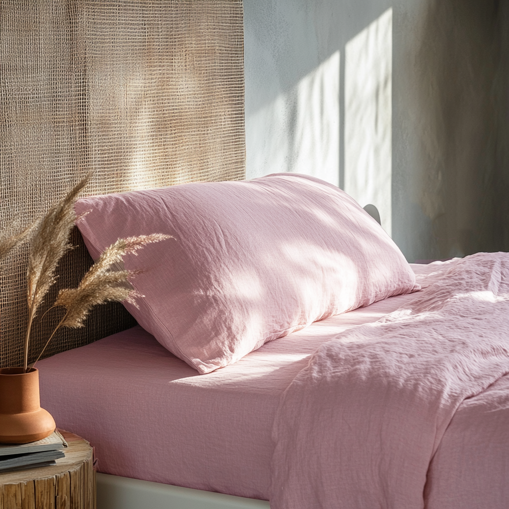 Dusty Rose Washed Linen Deep Pocket Fitted Sheet Set