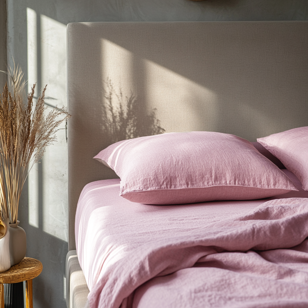 Dusty Rose Washed Linen Deep Pocket Fitted Sheet Set