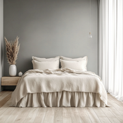 Ecru Heavy Weight Linen Bed Skirt with Gathered Ruffles