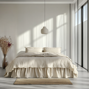 Ecru Heavy Weight Linen Bed Skirt with Gathered Ruffles