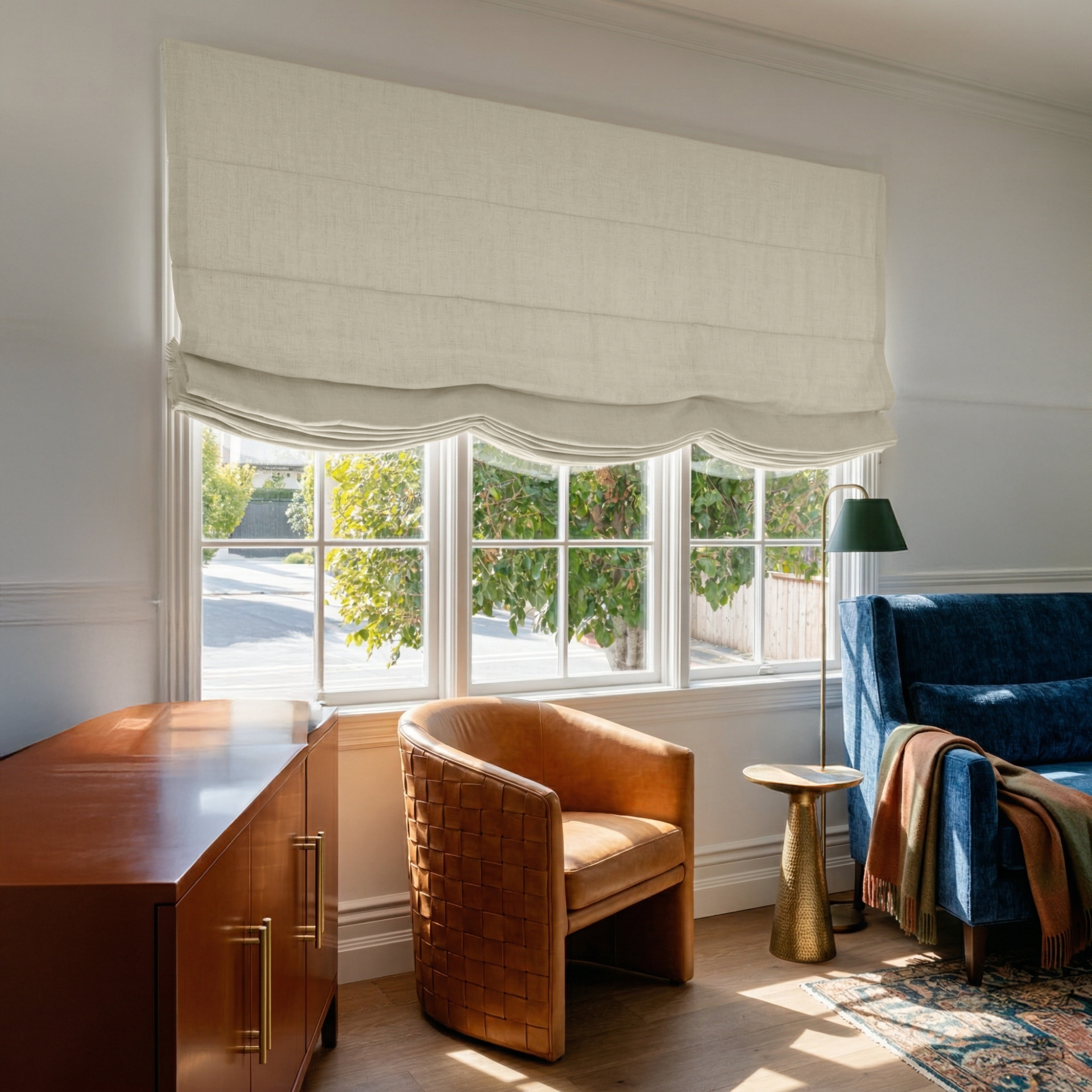 Ecru Heavy Weight Linen Relaxed Roman Shades - Blackout Lining