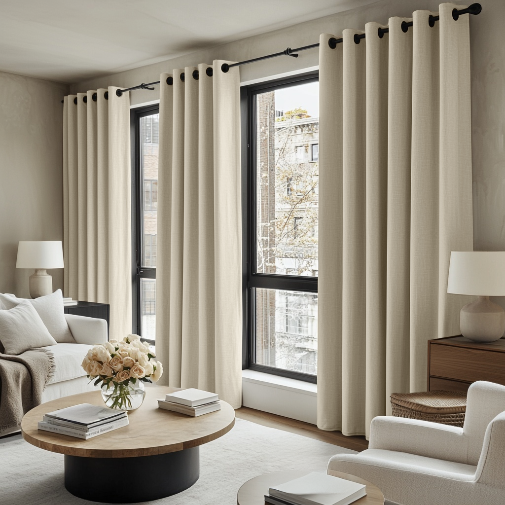 Ecru Heavy Weight Linen Grommet Curtain - Blackout Lining