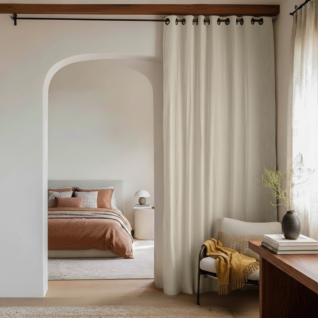 Ecru Heavy Weight Linen Doorway Curtain with Grommets