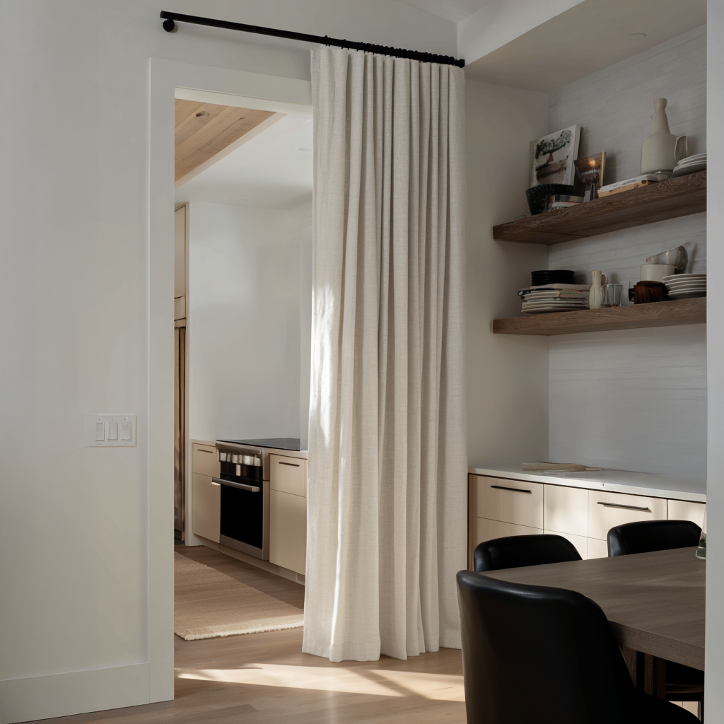 Ecru Heavy Weight Linen Doorway Curtain with Multitape