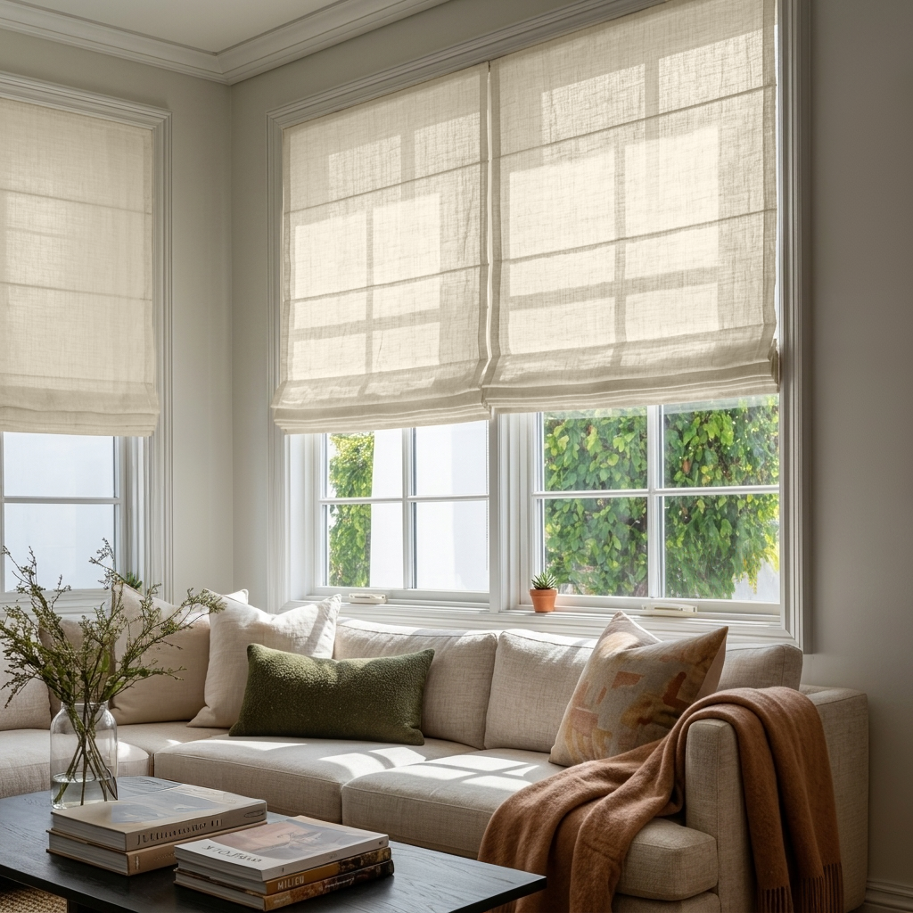 Ecru Heavy Weight Linen Roman Shades