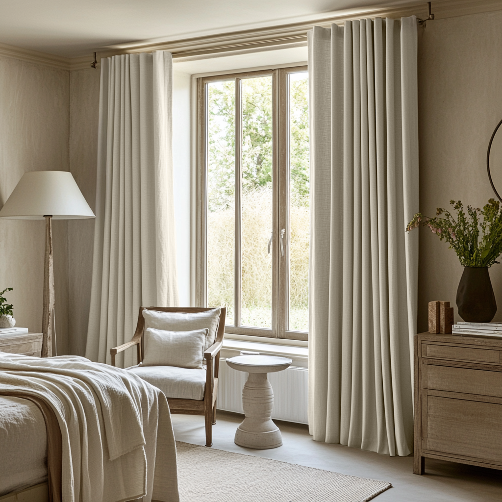 Ecru Heavy Weight Linen Thermal Curtains with Multitape