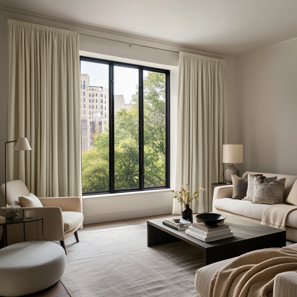 Ecru Heavy Weight Linen Thermal Pencil Pleat Curtains