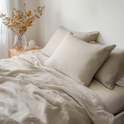 Ecru Beige Heavy Weight Linen Flat Sheet With Pillows