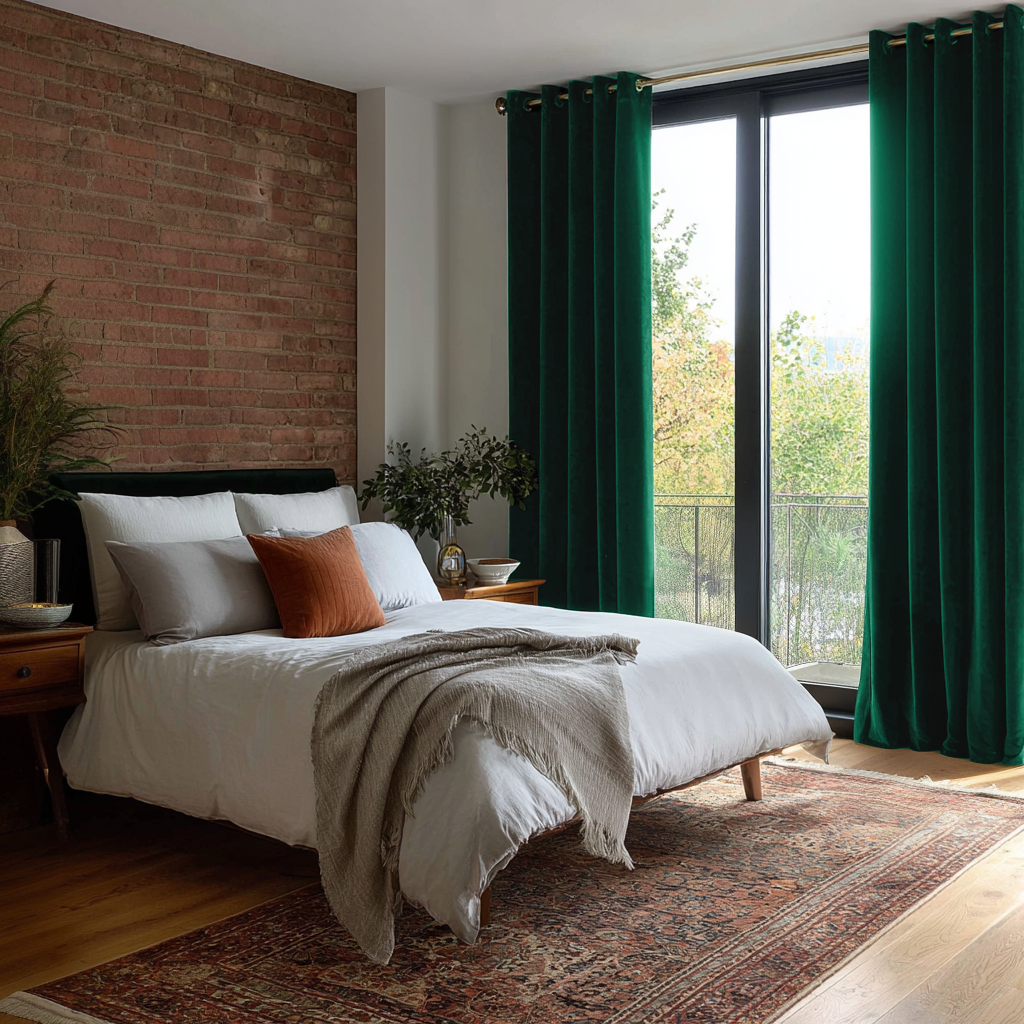 Emerald Green Velvet Grommet Blackout Curtains