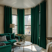 Emerald Green Velvet Blackout Grommet Bay Window Curtain