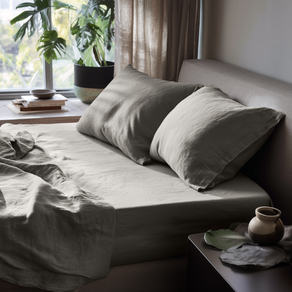 Natural Beige Washed Linen Heavyweight Extra Deep Pocket Fitted Sheet Set