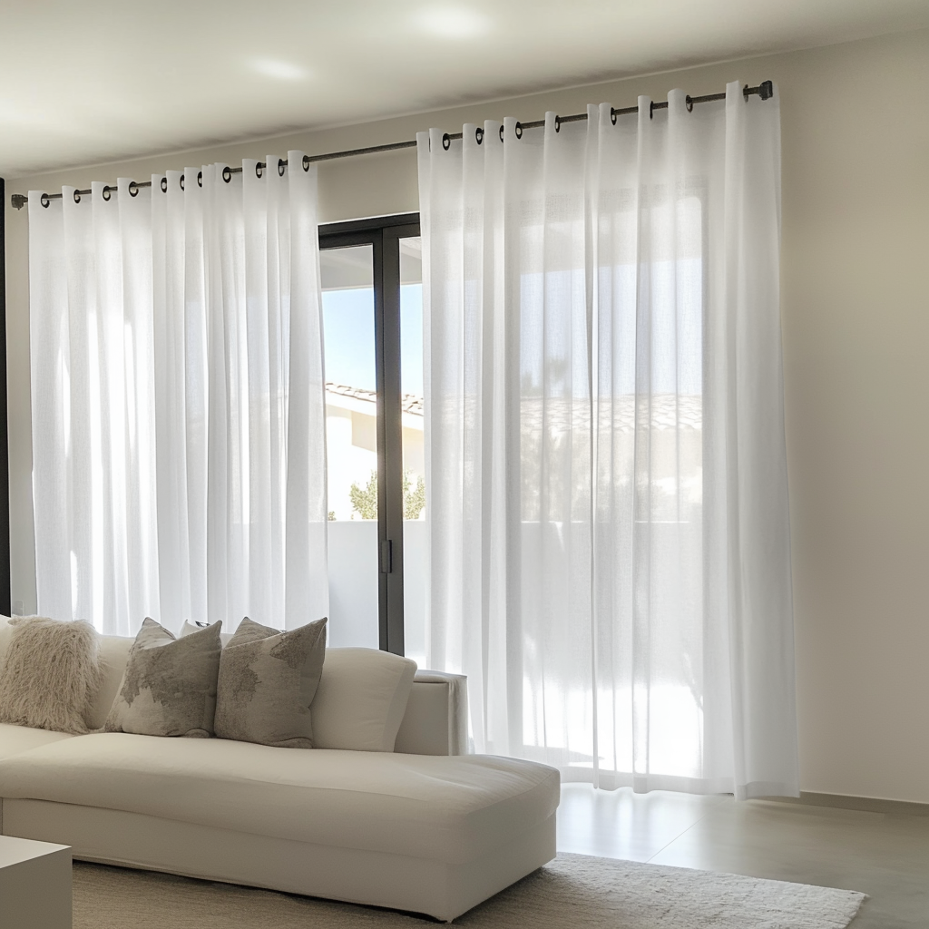 Extra Wide Grommet Sheer White Linen Curtains 
