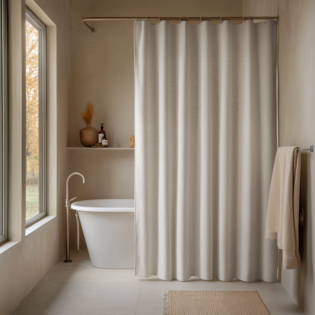 Extra Wide Natural Linen Shower Curtain