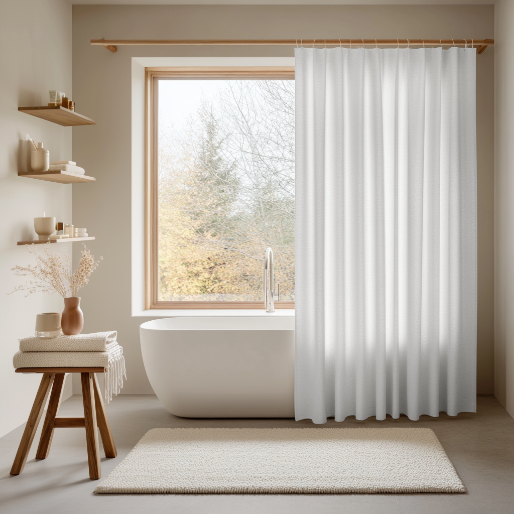 Extra Wide White Linen Shower Curtain