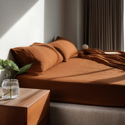 Luxury Heavy Weight Terracotta Clay Linen Fitted Sheet Only