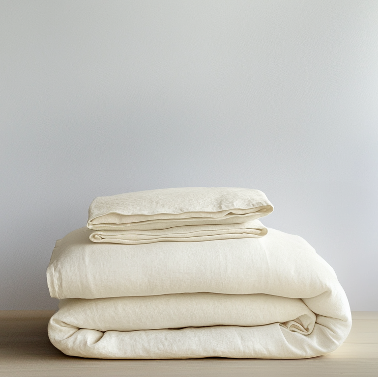 Cream Linen Duvet Cover Set - Folded