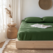 Forest Green Washed Linen Deep Pocket Fitted Sheet
