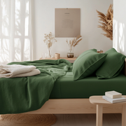 Forest Green Washed Linen Deep Pocket Fitted Sheet