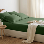 Forest Green Washed Linen Deep Pocket Fitted Sheet