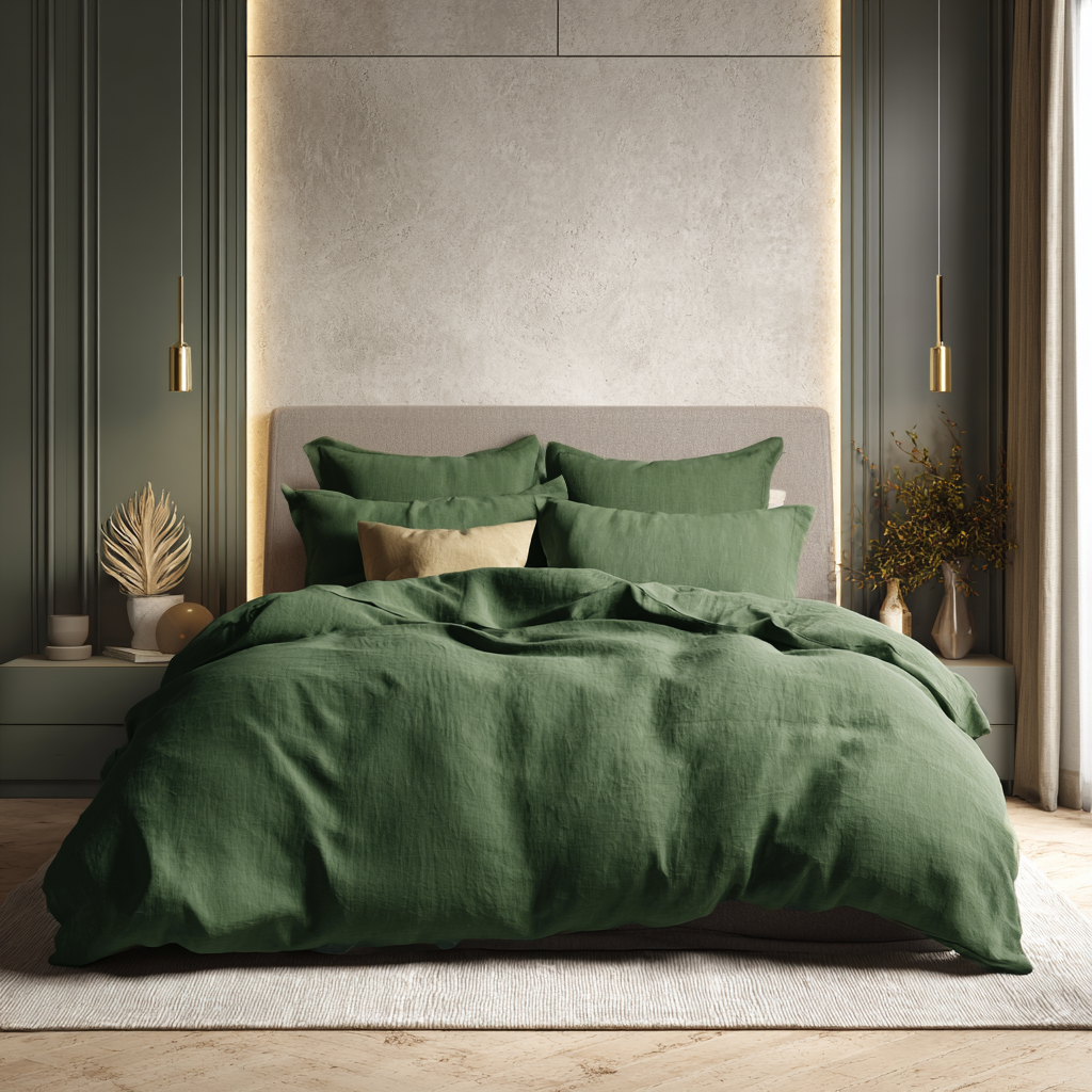 Forest Green Luxury Linen Duvet Cover