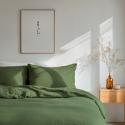 Forest Green Washed Linen Duvet Cover Set 
