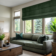 Forest Green Linen Roman Shades - Blackout Lining