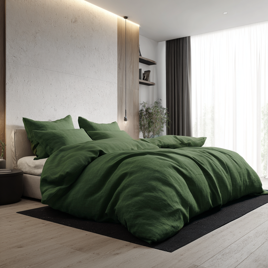 Forest Green Luxury Linen Duvet Cover