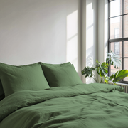Forest Green Linen Duvet Cover Set 