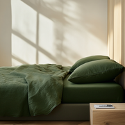 Forest Green Washed Linen Deep Pocket Fitted Sheet Set