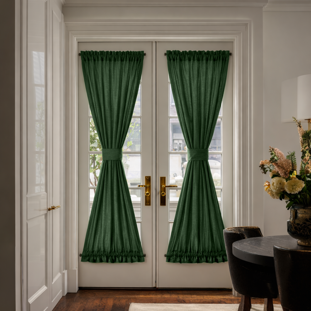 Forest Green Linen French Door Curtains