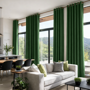 Forest Green Linen Grommet Curtains - Blackout Lining