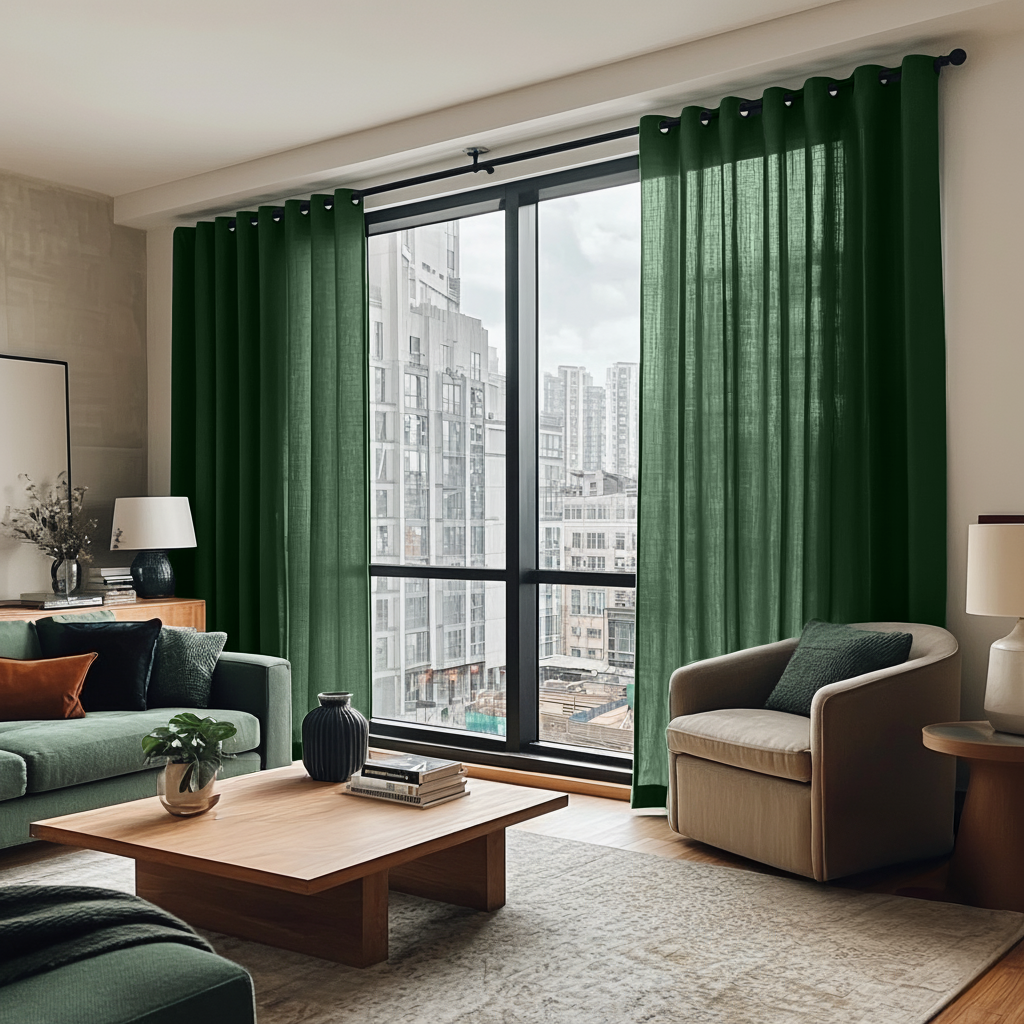 Forest Green Linen Grommet Curtains
